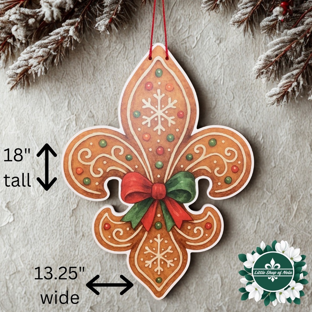 Gingerbread Fleur de Lis Door Hanger New Orleans Louisiana Christmas Decor Sign